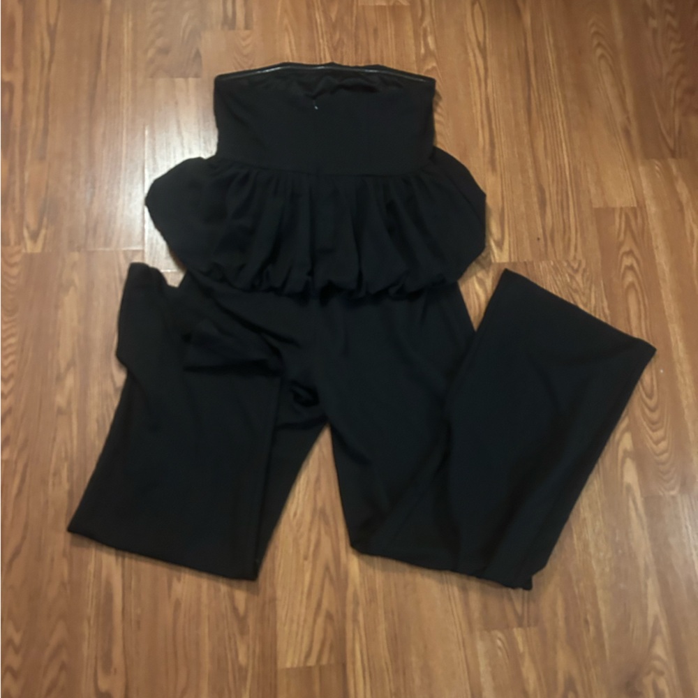 Fashion Nova Black Strapless Peplum Jumpsuit